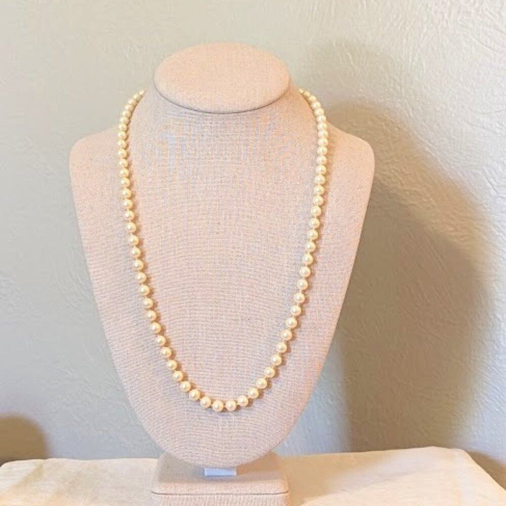 G. Silver Classic Hand Knotted 23" Faux 6mm Pearl Necklace with Fishhook Clasp